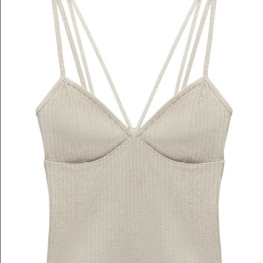 Zara ribbed beige strappy tank top, size small